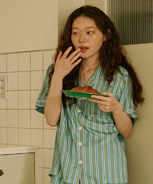 [BWTZ] 그린스트라이프 여자 반소매 세트